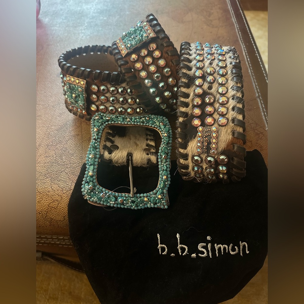 Rare Swarovski  ab crystals B.B. Simon pony Belt turquoise beads buckle belt